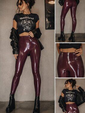 NWT Spanx Faux Patent Leather High Rise Stretch Leggings in Ruby size S